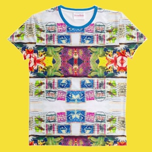 Psychedelische Briefmarken Print T-Shirt, Philatelie, Philatelie, Postkartendruck, Vintage Illustration, Retro Style, Neuheit, Größen XS-3XL