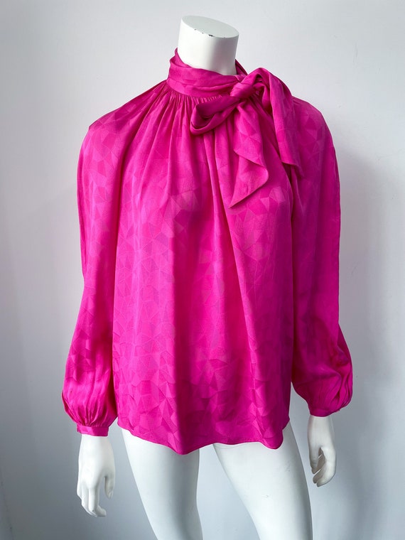 Vintage 70s Lanvin Paris Silk Shirt, Fuschia Pink… - image 2