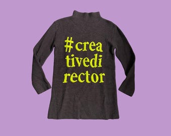 Moschino Creative Director Jumper | AW14 Slogan Wool Turtleneck Sweater | Black & Lime Green Statement Knit | UK 10–12, EU 38-40, US 6-8