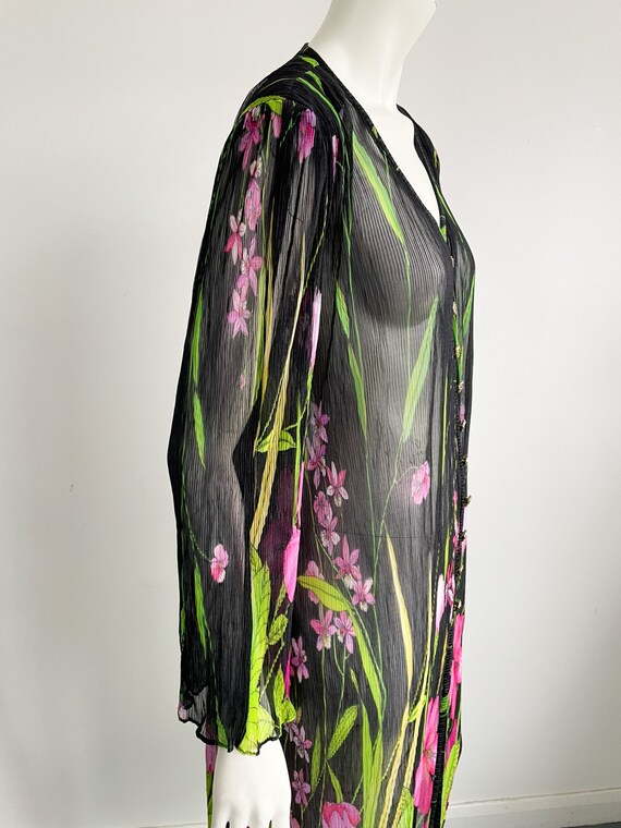 Vintage 70s Floral Print Sheer Tunic, Semi See Th… - image 7