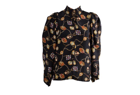 Vintage Jewel Print Blouse / Mutton Leg Sleeves /
