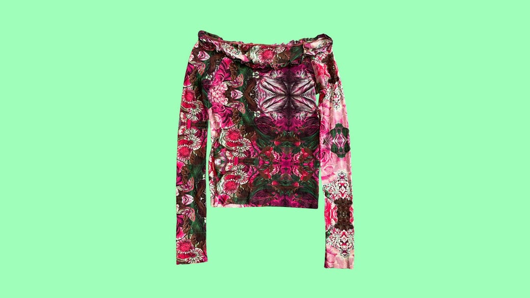 激レア 90s 極美品✨KENZO ケンゾー 飾り編み フラワーニット フリンジ Vintage Kenzo 1990s Floral Mesh Top – Sheer Butterfly Print off