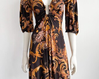 ROBERTO CAVALLI★素敵！PAISLEY LLIC LONG SLEEVE DRESS ROBERTO CAVALLI DRESS PAISLEY METALLIC PRINT LONG SLEEVE