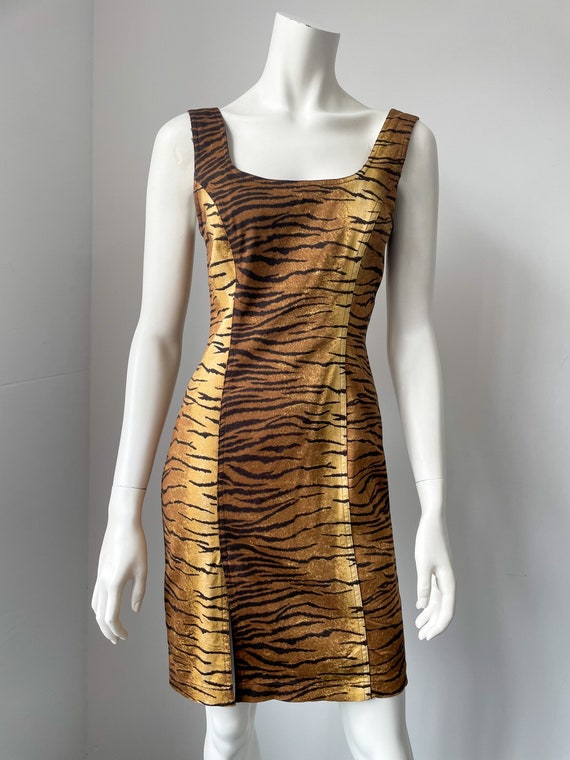 Vintage Moschino Jeans Tiger Print Dress Mini Dress Fitted Style