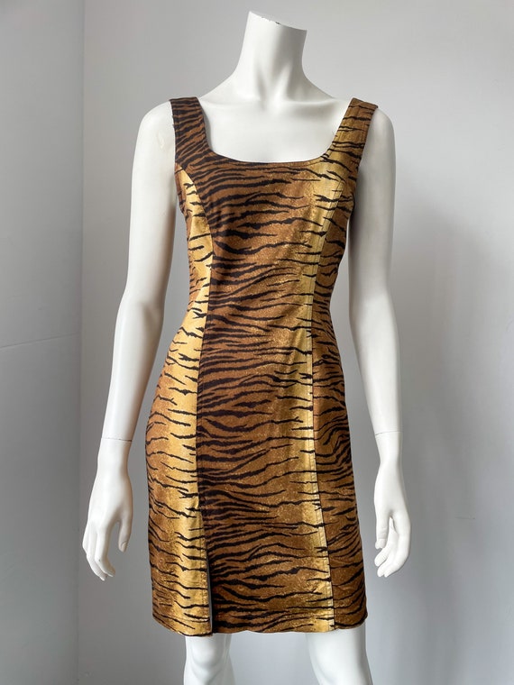 Vintage Moschino Jeans Tiger Print Dress, Mini Dr… - image 2