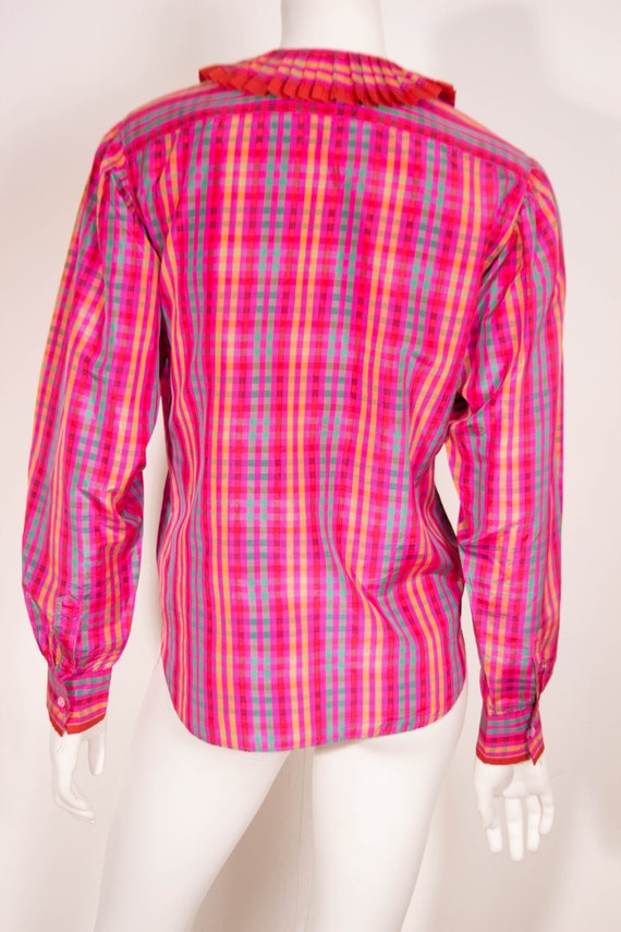 Vintage 80s Kenzo Check Blouse / Taffeta / Pink P… - image 6