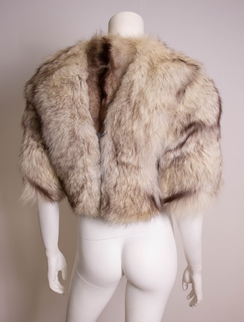 Vintage Cropped Fur Jacket 1970s 70s Fox Fur Leather White Size 12 EU 40 Medium