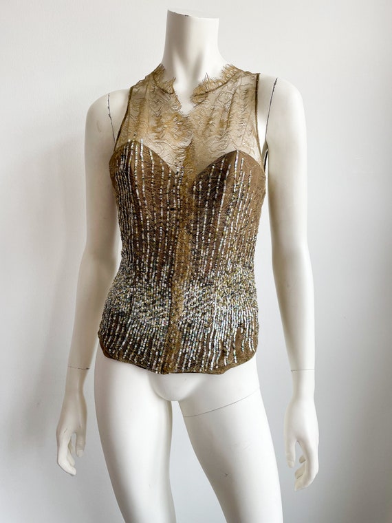 Vintage La Perla Sequinned Corset, Brown and Beig… - image 3