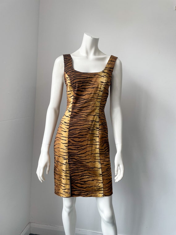 Vintage Moschino Jeans Tiger Print Dress, Mini Dr… - image 3