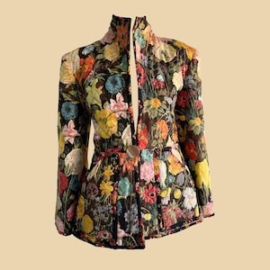 Vintage Handmade Floral Quilted Jacket: Painterly Print, UK 8-10