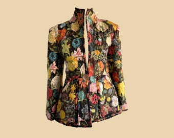 Vintage Handmade Floral Quilted Jacket: Painterly Print, UK 8-10
