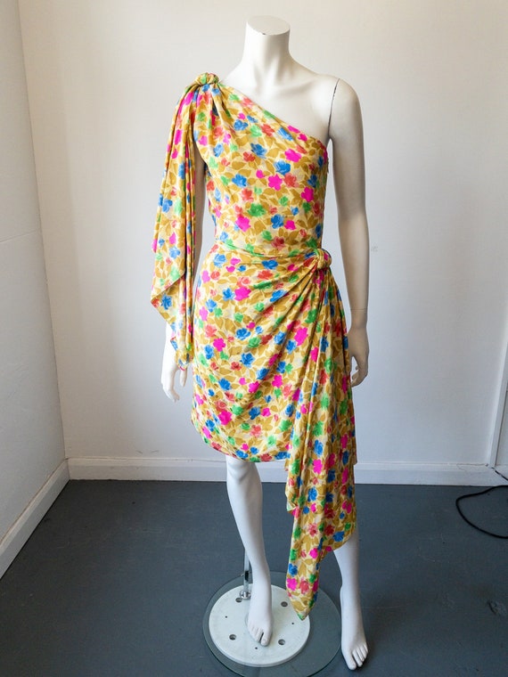 Andrea Odicini Silk Dress, 80s, Floral Print, One… - image 2