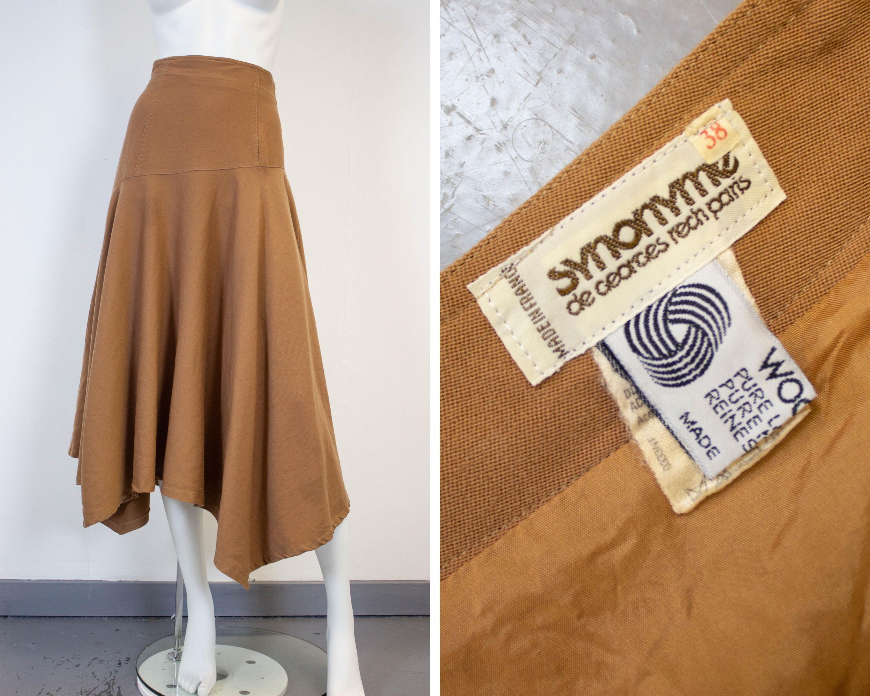 Image of Vintage Georges Rech Wool Skirt/Asymmetrical Hemline Burnished Gold High Line