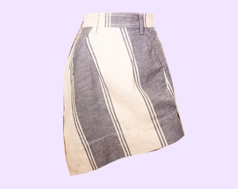 Vintage Vivienne Westwood Asymmetrical Skirt / Anglomania / Blue and Cream / Striped / Size XS / UK 6 / EU 34 / Mini Skirt