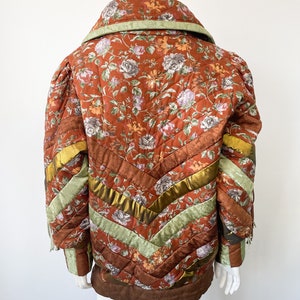 Avant Garde 80s Rich Rags Coat, Patchworked, Floral Print, Flower, Quirky, Unusual, Brown and Gold with Tassels, 1980s, One of a Kind Design image 8