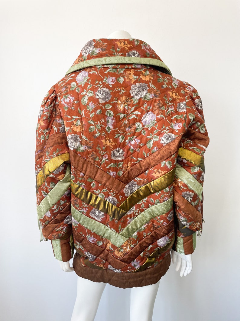 Avant Garde 80s Rich Rags Coat, Patchworked, Floral Print, Flower, Quirky, Unusual, Brown and Gold with Tassels, 1980s, One of a Kind Design image 8