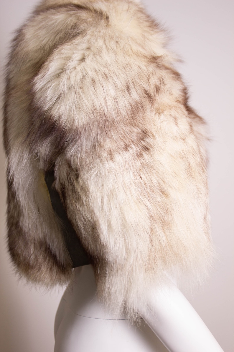 Vintage Cropped Fur Jacket 1970s 70s Fox Fur Leather White Size 12 EU 40 Medium