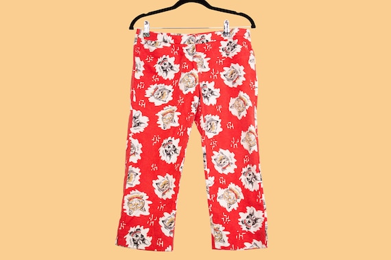 Vintage 90s Manoush Print Trousers, Capris 3/4 Le… - image 1