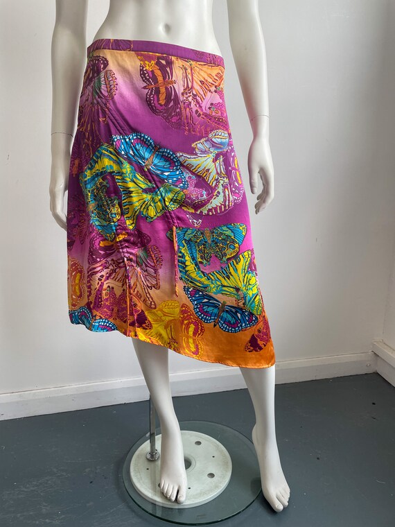 Y2K Silk Butterfly Print Skirt Vibrant Print Ruched Drawstring Details Floaty Summer Knee Length Skirt Rainbow Multicolor Etsy UK