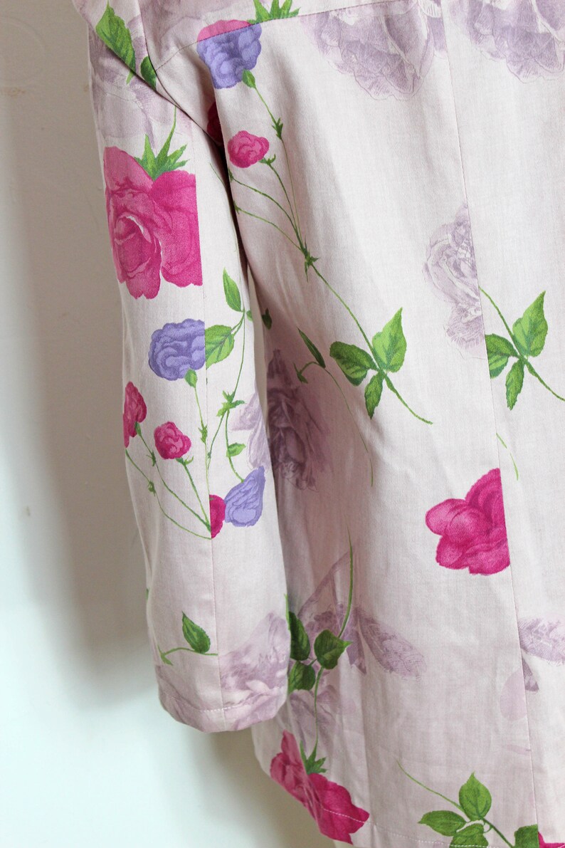 80s Pale Pink Jacket Floral Print Baby Pink Cotton Jacket Statement Geometric Buttons 1980s Flower Print Size S