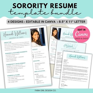 Sorority Resume Template With Picture, Sorority Rush Resume Template Cover Letter, College Resume,Sorority Recommendation Letter Template