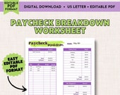 Editable Paycheck Budget Worksheet, Budgeting Template, Paycheck Breakdown Planner, Paycheck Budget Printable, Editable Paycheck Tracker