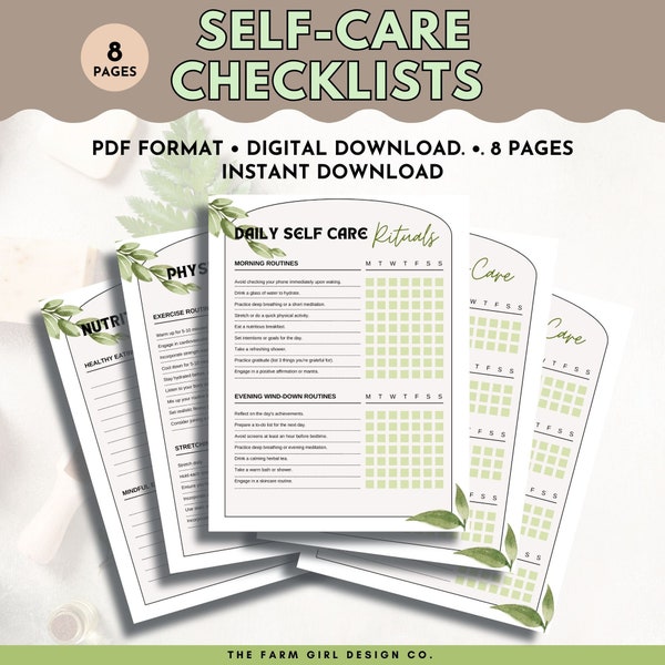 Self Care Checklist Bundle, Self Care Tracker, Self Care Challenge, Selfcare Checklist, Self Care Kit, Self Care Checklist Printable