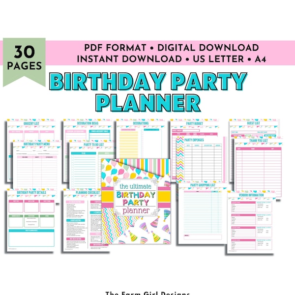 Birthday Party Planner, Birthday Planner, Event Planner, Birthday Party Organizer, Party Checklist, Kids Birthday, Party Printable