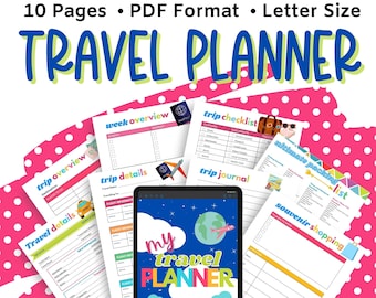 Printable Travel Planner, Travel Vacation Planner, Family Vacation Planner, Travel Bundle, Letter Size Planner, Trip Planner, Travel Journal