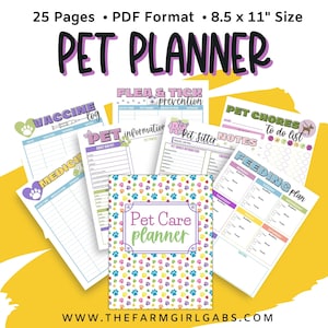 Printable Pet Care Planner, Printable Care Checklist, Pet Organizer, Puppy Planner, Dog Planner, Cat Planner, Pet Gift, Pet Binder