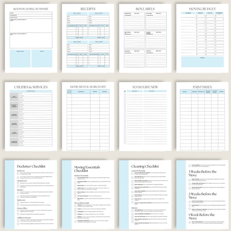 Moving Planner Binder, Relocation Checklist, Move in Move Out Checklist ...