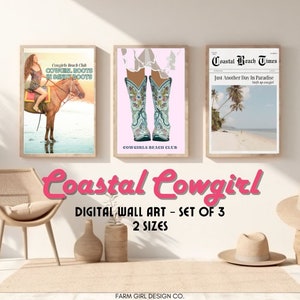 Coastal Cowgirl Wall Art, Coastal Cowgirl Newspaper Poster, Cowgirl Aesthetic, Disco Cowgirl, Southwest Wall Decor, Surfs Up Cowgirl PNG