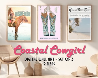 Coastal Cowgirl Wall Art, Coastal Cowgirl Newspaper Poster, Cowgirl Aesthetic, Disco Cowgirl, Southwest Wall Decor, Surfs Up Cowgirl PNG