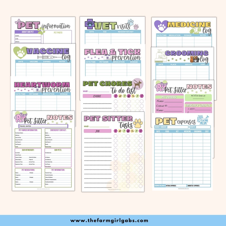 Printable Pet Care Planner Printable Care Checklist Pet - Etsy