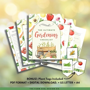 Elenco di controllo per il giardinaggio, Elenco di controllo e pianificatore per il giardinaggio, Pianificatore e registro del giardino, Pianificatore della fattoria, Scheda di cura delle piante stampabile, Avviatore di semi