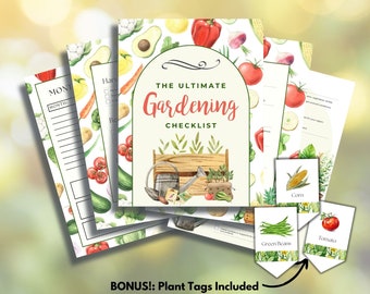 Elenco di controllo per il giardinaggio, Elenco di controllo e pianificatore per il giardinaggio, Pianificatore e registro del giardino, Pianificatore della fattoria, Scheda di cura delle piante stampabile, Avviatore di semi