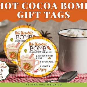 Printable Fall Hot Cocoa Bomb Tags, Hot Chocolate Bomb Tags, Printable Gift Tags, Party Favor, Hot Cocoa Bomb Instructions, Pumpkin Gift Tag