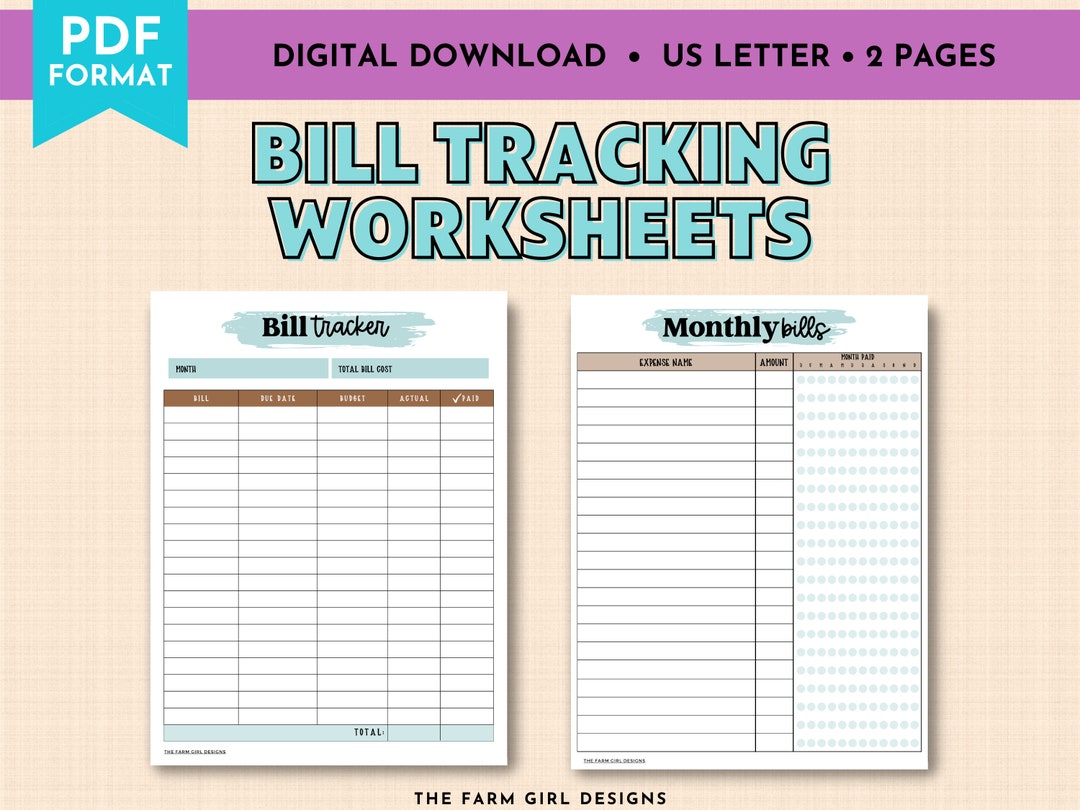 Bill Tracking Worksheets, Printable Budget Trackers, Printable Bill ...