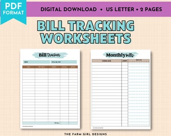 Bill Tracking Worksheets, Printable Budget Trackers, Printable Bill Payment Tracker, Bills, Monthly Budgeting Worksheets, Bill Organizer