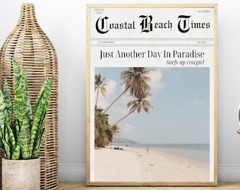 Coastal Cowgirl Wall Art, Coastal Cowgirl, Newspaper Poster, Cowgirl Aesthetic, Disco Cowgirl, Southwest Wall Decor, Surfs Up Cowgirl PNG