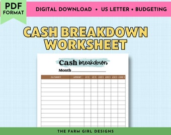 Printable Cash Breakdown Template, Cash Breakdown Sheet, Cash Teller Slips