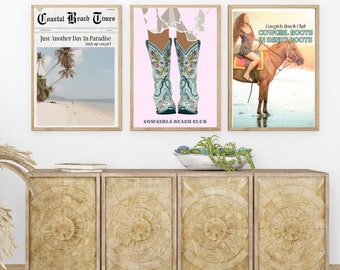 Coastal Cowgirl Wall Art, Coastal Cowgirl Newspaper Poster, Cowgirl Aesthetic, Disco Cowgirl, Southwest Wall Decor, Surfs Up Cowgirl PNG