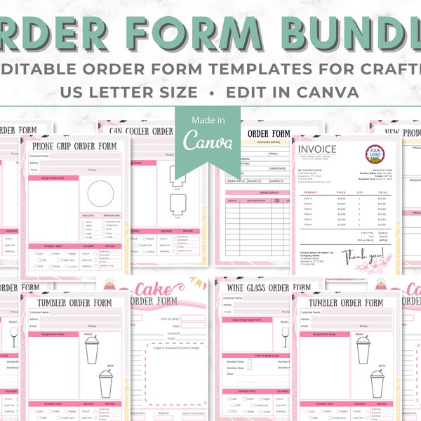 Order Form For Craft Fair, Order Forms for Craft Business, Custom Tumbler Form, Order Form Embroidery, Craft Show Planner Printable