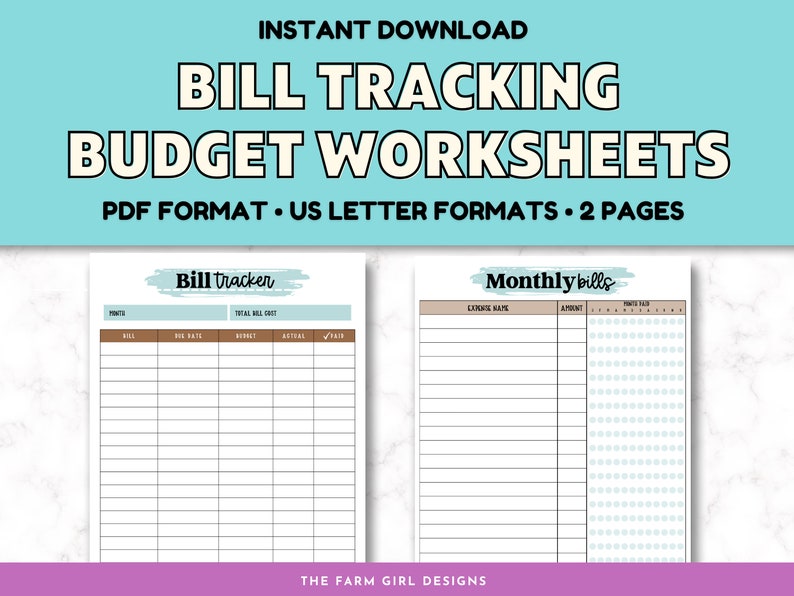 Bill Tracking Worksheets Printable Budget Trackers Printable - Etsy