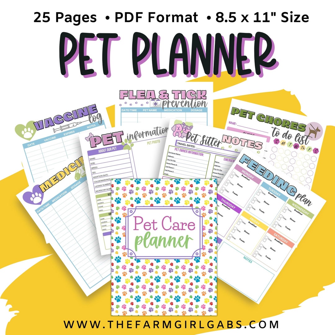 Printable Pet Care Planner, Printable Care Checklist, Pet Organizer, Puppy Planner, Dog Planner ...
