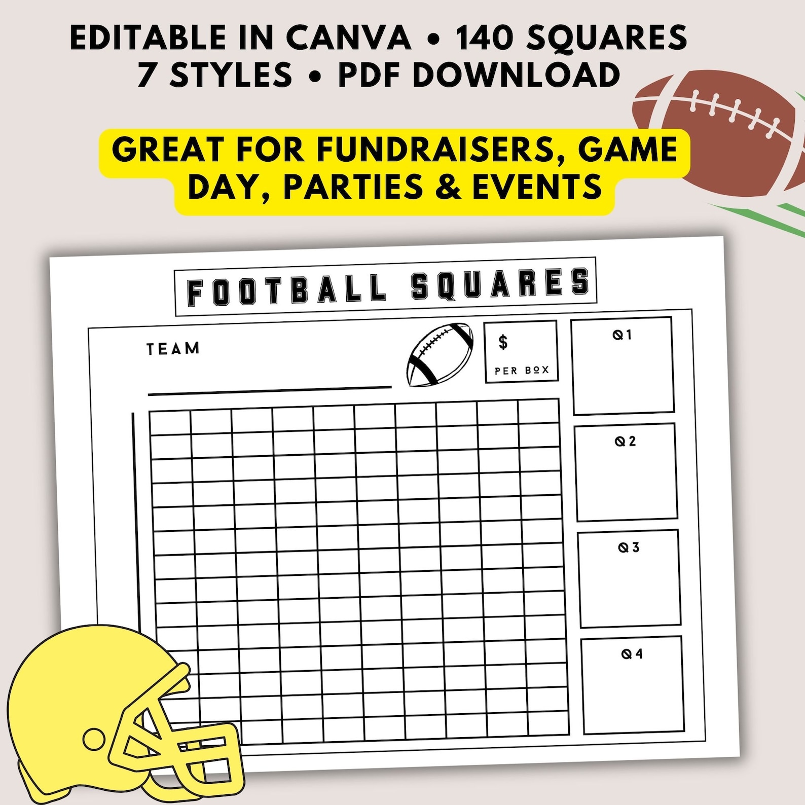 Printable Football Square Template, 100 Square Football Pool Template ...