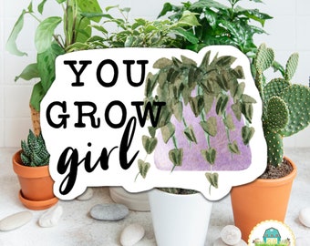 You Grow Girl Plant Sticker, Succulent Pot Sticker, Cute Succulent Sticker, Plant Lady Sticker, Gardening Sticker, Plant Therapy Sticker