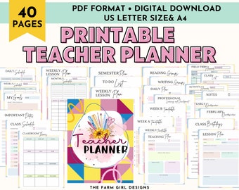Teacher Planner, Academic Planner, Lesson Planner, School Printable, Homeschool Planner, High School, Middle School, Elementary School