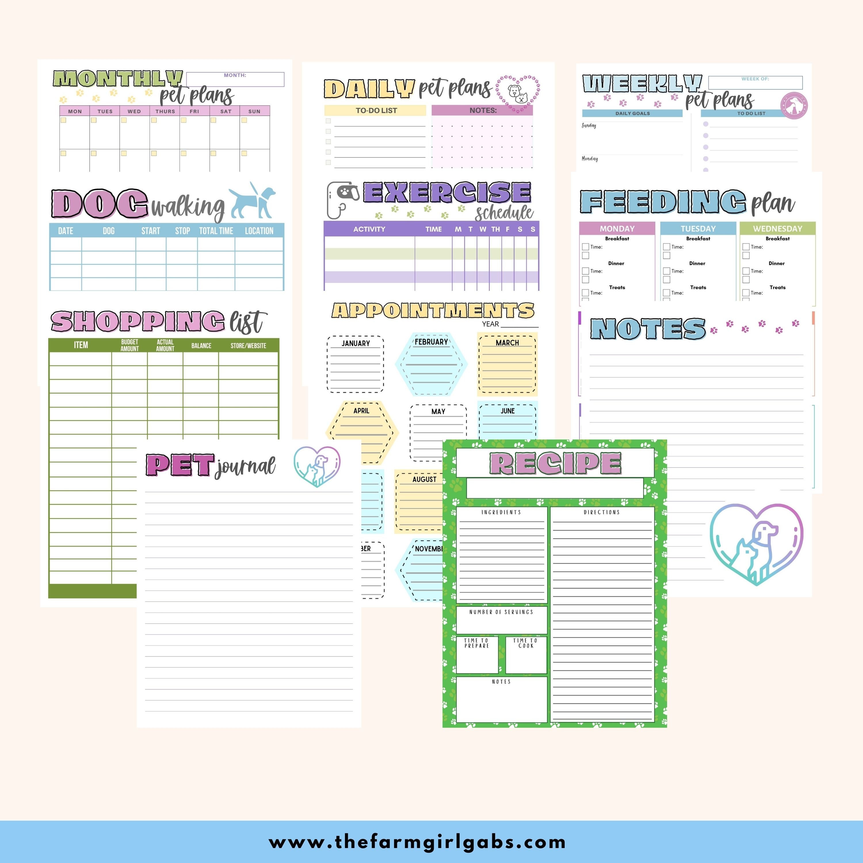 Printable Pet Planner Pet Care Printables Pet Organizer Pet | Etsy