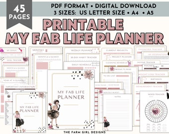 Fab Life Printable Planner, Printable Planner, Daily Planner, Goal Planner, A4 Planner, A5 Planner, US Letter Planner, Undated Planner